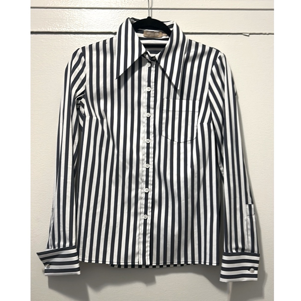 Michael Kors Black and White Striped Button Down Shirt